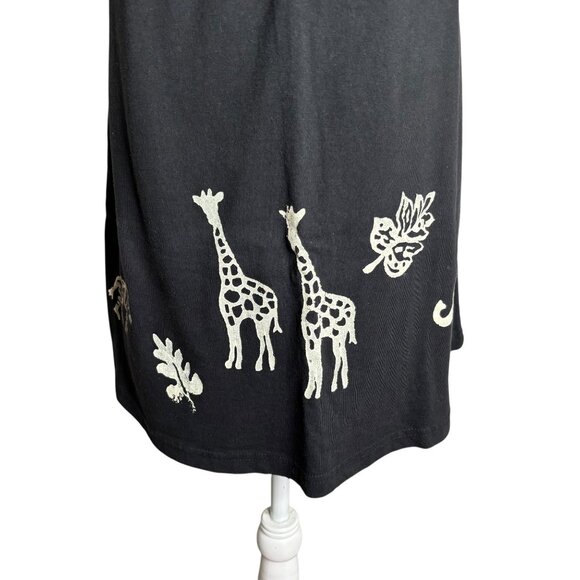 Vintage 90s Coconut Bay Black Petite Medium TShirt Dress Animal Stamped Painted - Picture 6 of 7